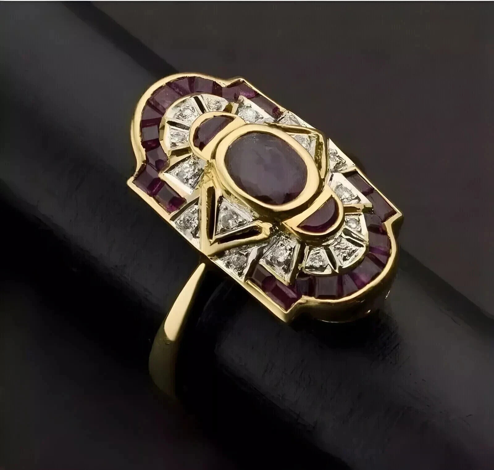3.4Ct Art Deco Style Lab Created Diamond Wedding Engagement 14K Gold Finish Ring