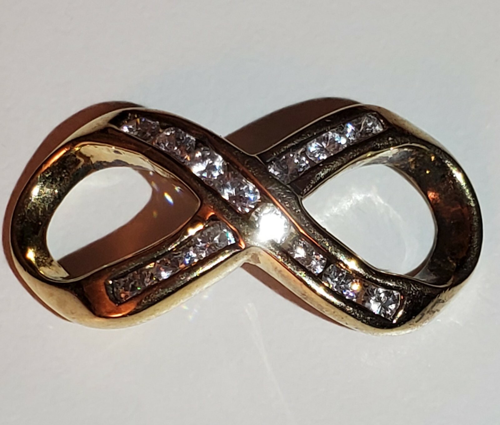 Vintage Pendant 14k Gold Plated 925 Sterling Silver Infinity Symbol With 14 CZs