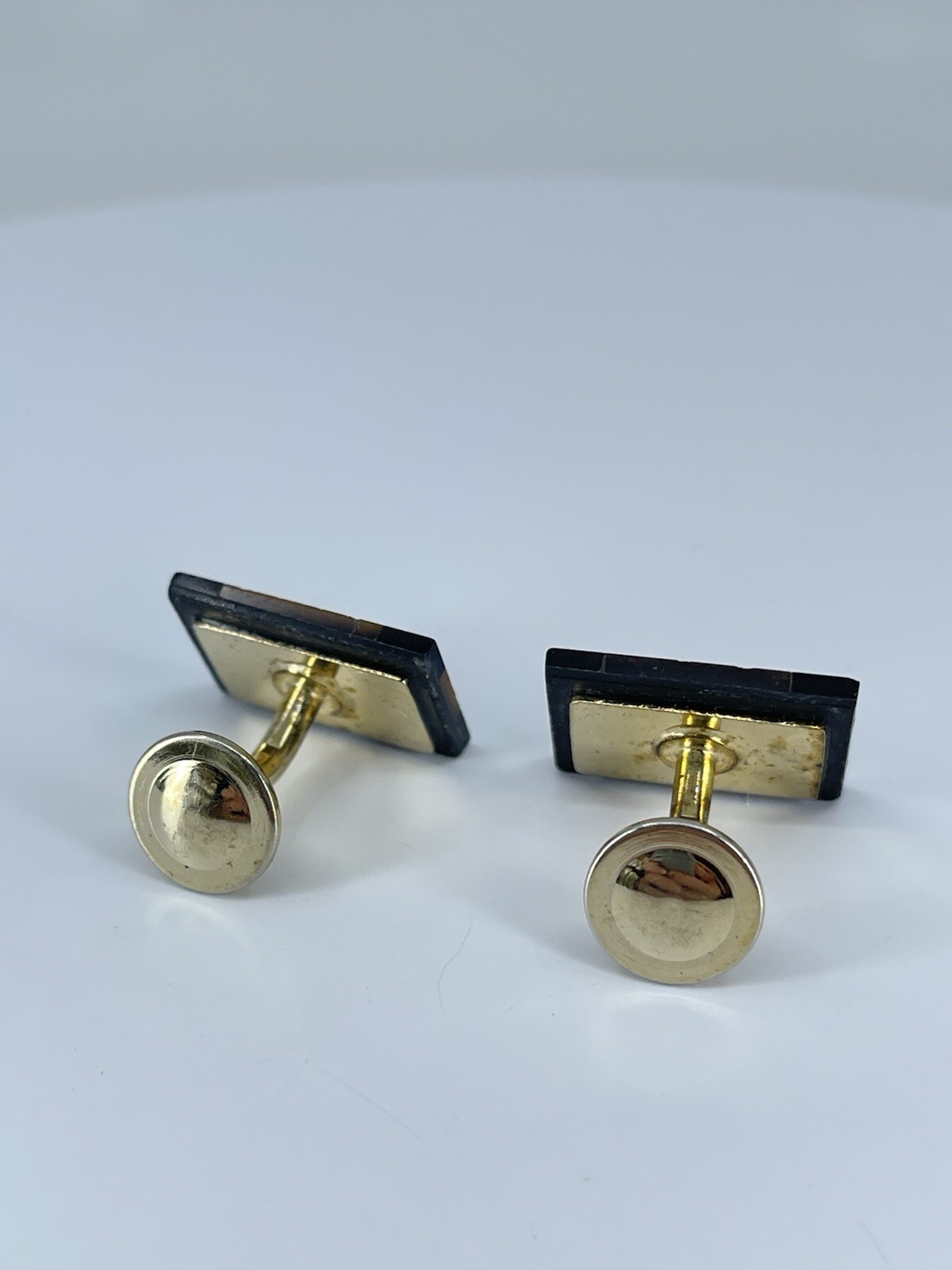Vintage Onyx Lapis Tigers eye rectangle cufflinks polished gold tone fixed backs