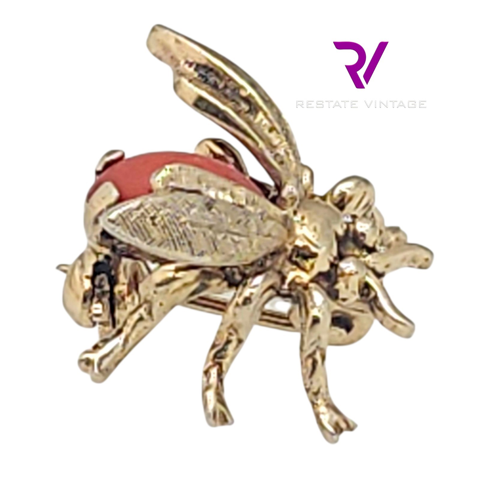 Mint Vintage Maison Behar M-BE Germany Gold Over Sterling Mint Bug Coral Brooch