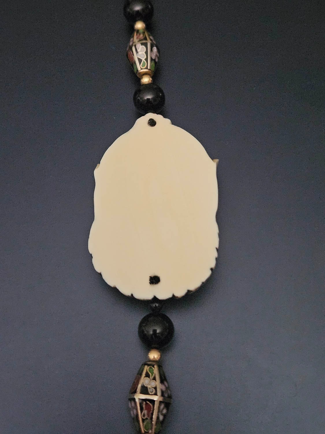 Vintage Japanese Men-Netsuke Mask Statement Necklace – Cloisonné Accents