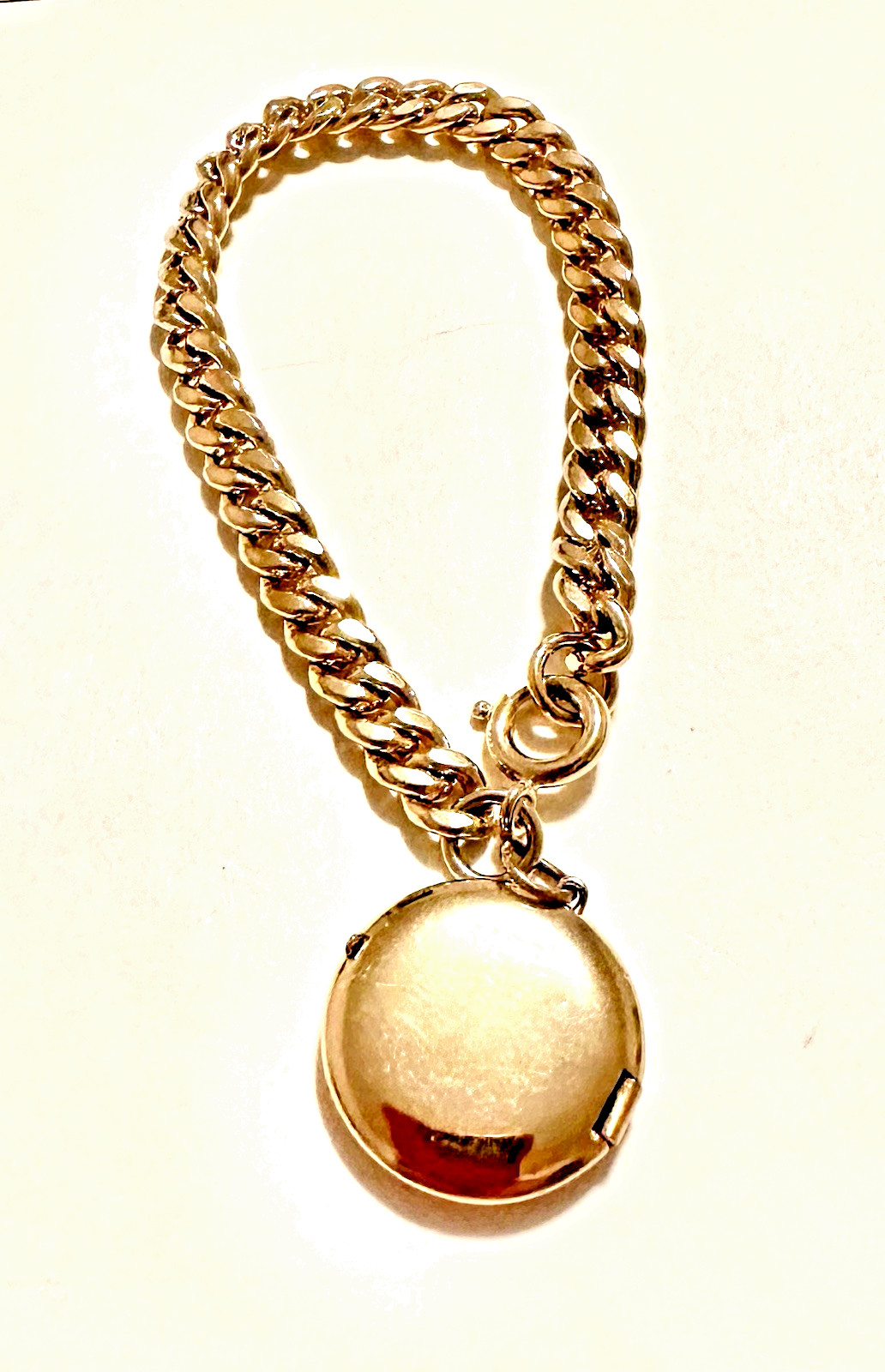 Vintage Signed Germany Gold Tone Locket Charm Bracelet 7 7/8″ Photo Holder