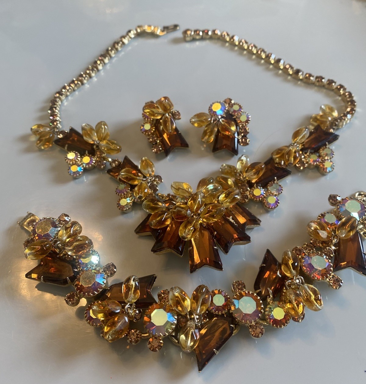 Vtg Juliana Arrow Head Dangle Bead Rhinestone Necklace Bracelet Earring Set Paru