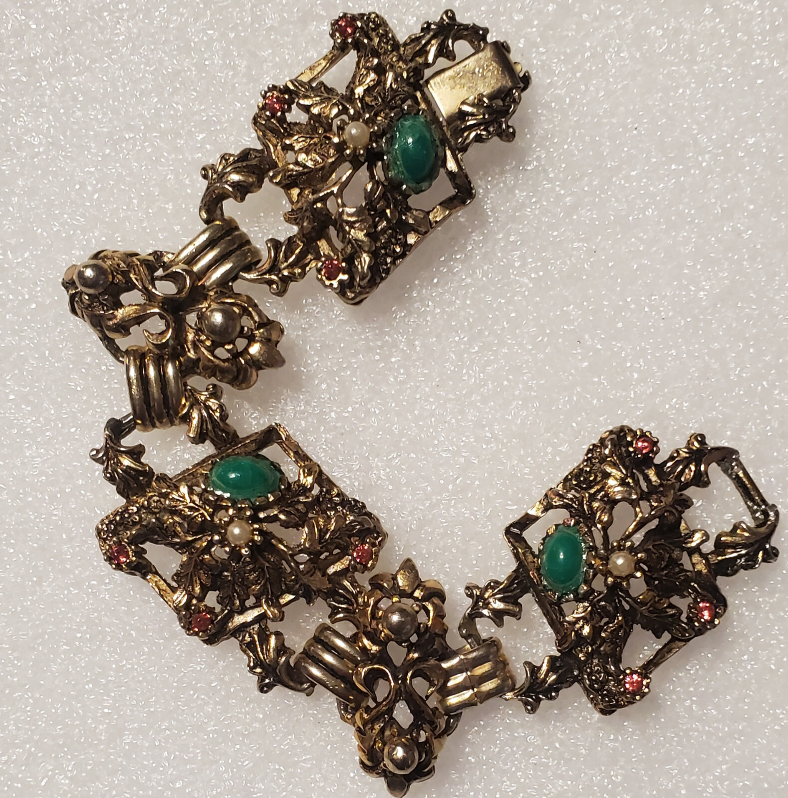 Victorian Style Ornate Foliage Beaded Link Panel Bracelet Florenza? No Hang tag