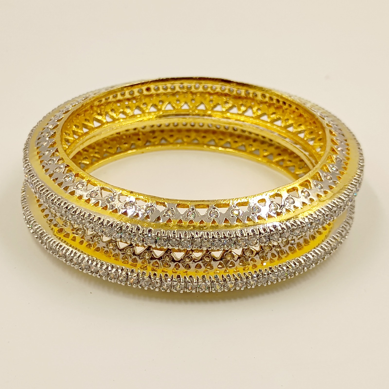South Indian Style CZ Bangle Set, 22K Gold Plated, Elegant Handmade Bridal Set