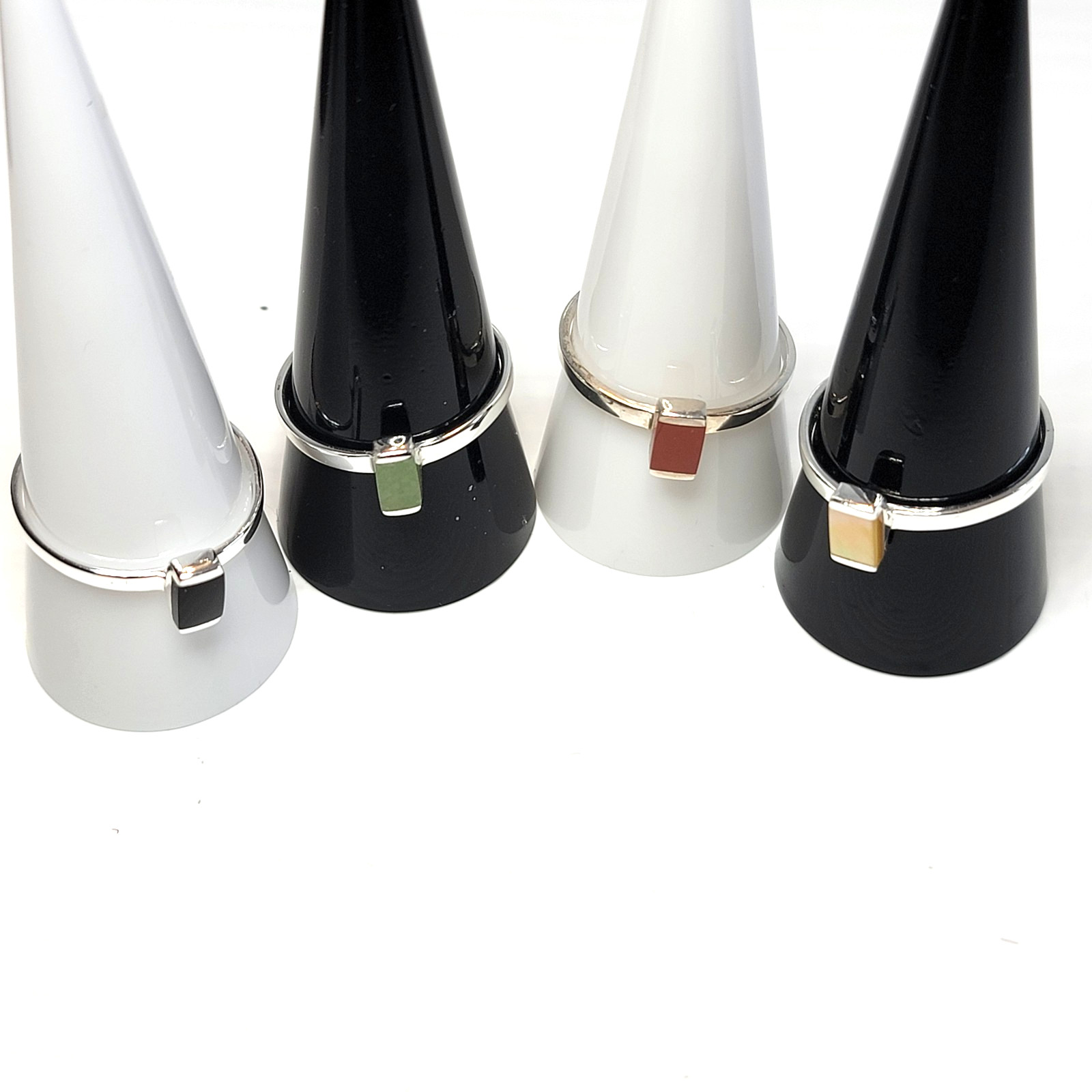 VTG Sterling Silver 925 Inlay Rings Set Of 4, Size 10, Stackable Onyx Aventurine