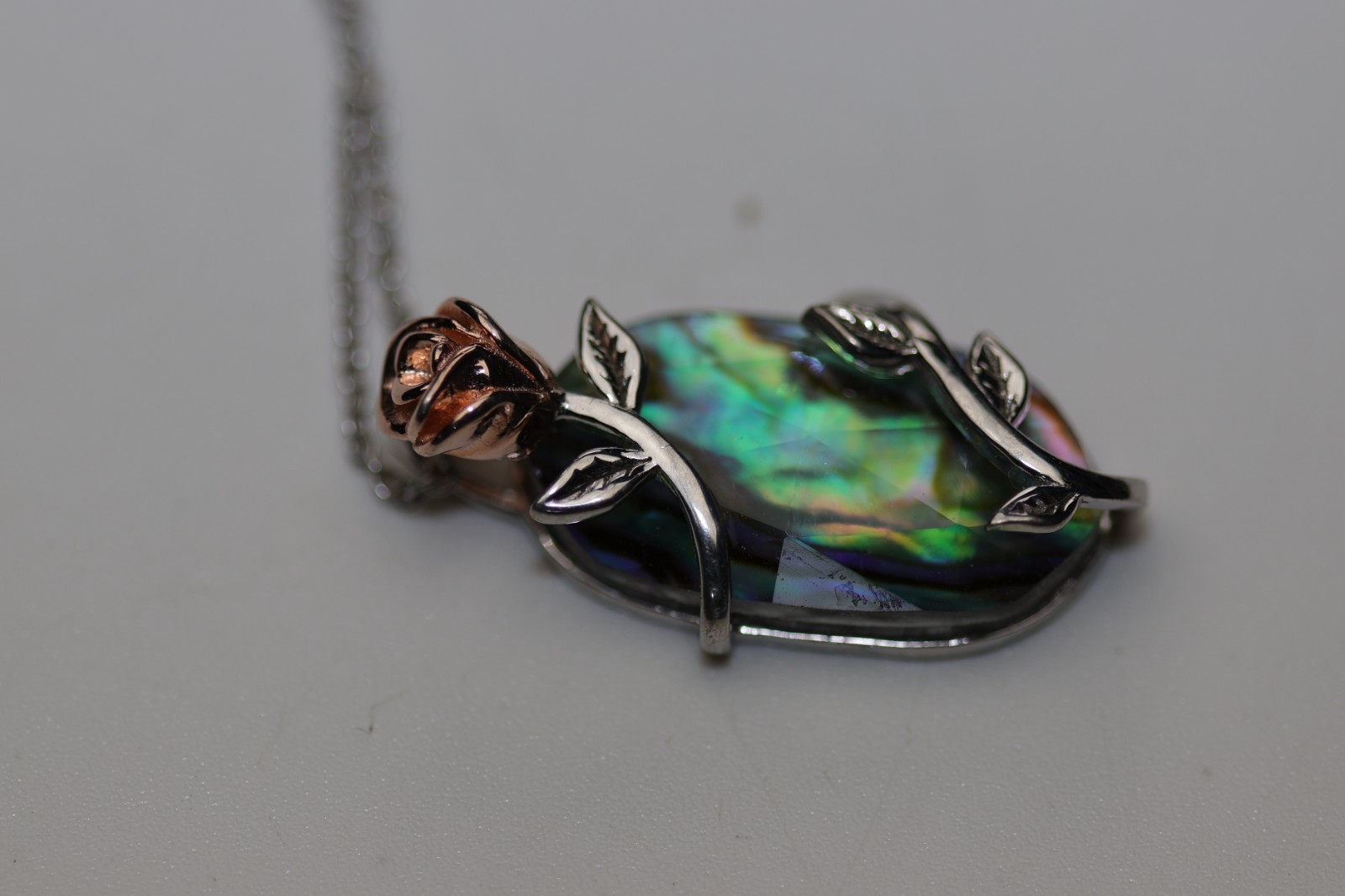 Rose Wrapped Gem Pendant Necklace Sterling Silver
