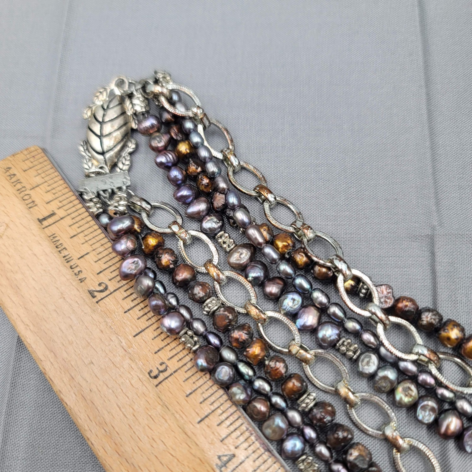 Vintage Multiple Strands PEARLS Bead Necklace Silver tone 18″