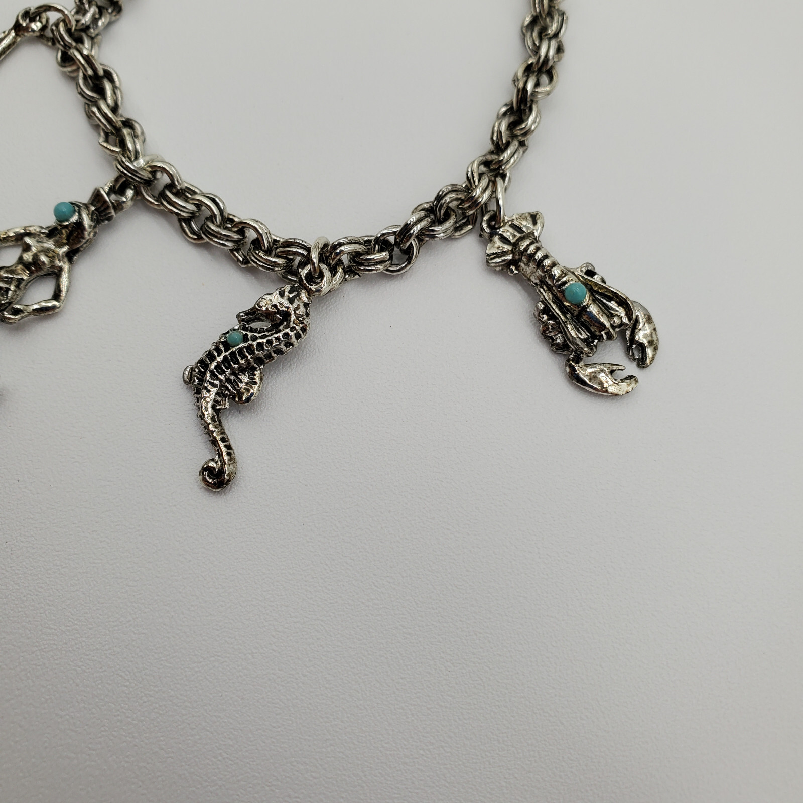 Vintage Costume Jewelry Charm Bracelet with 6 Sea Creatures