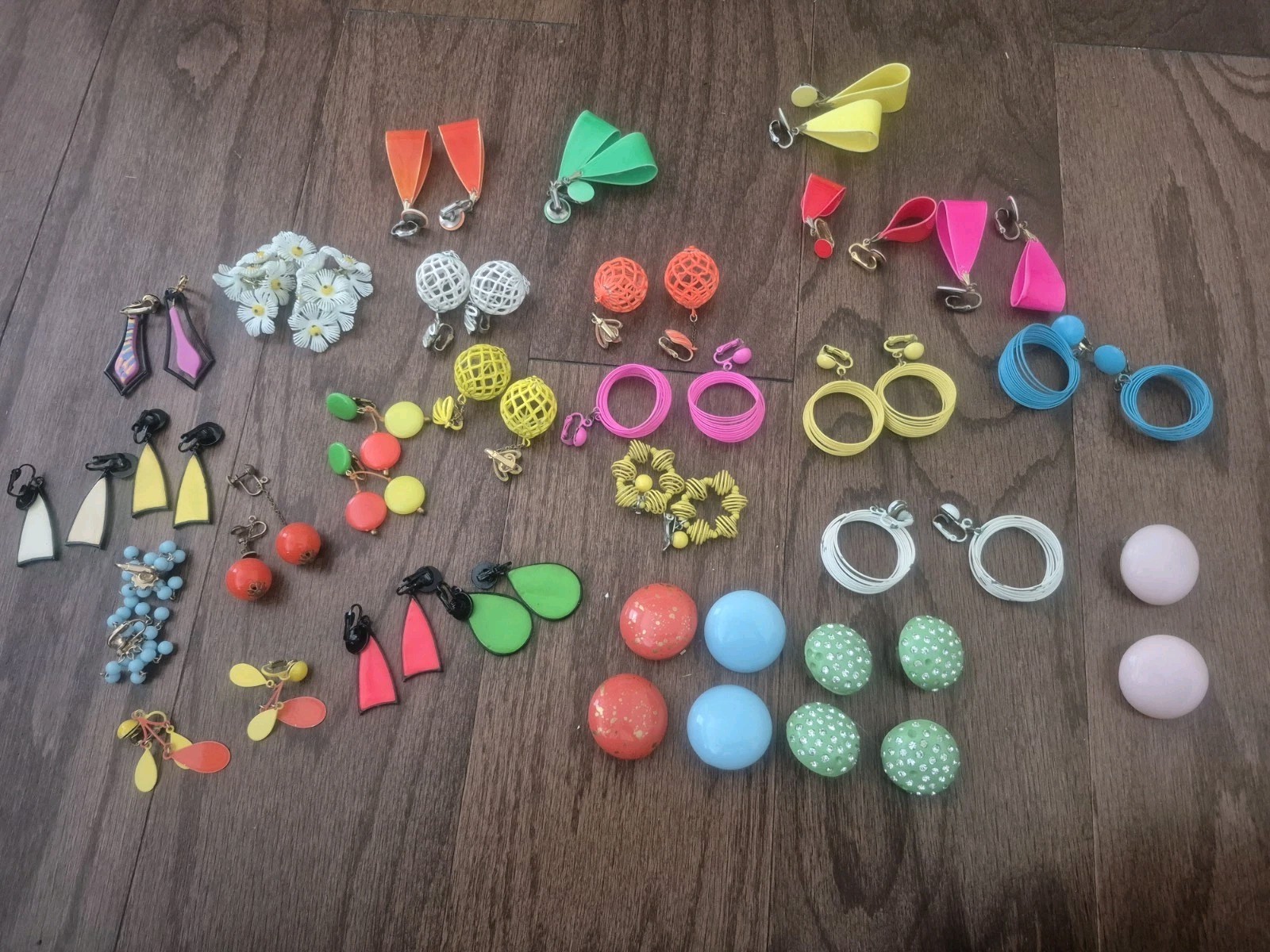Vintage s Big Bold Retro Earrings Lot Bright Colorful Funky