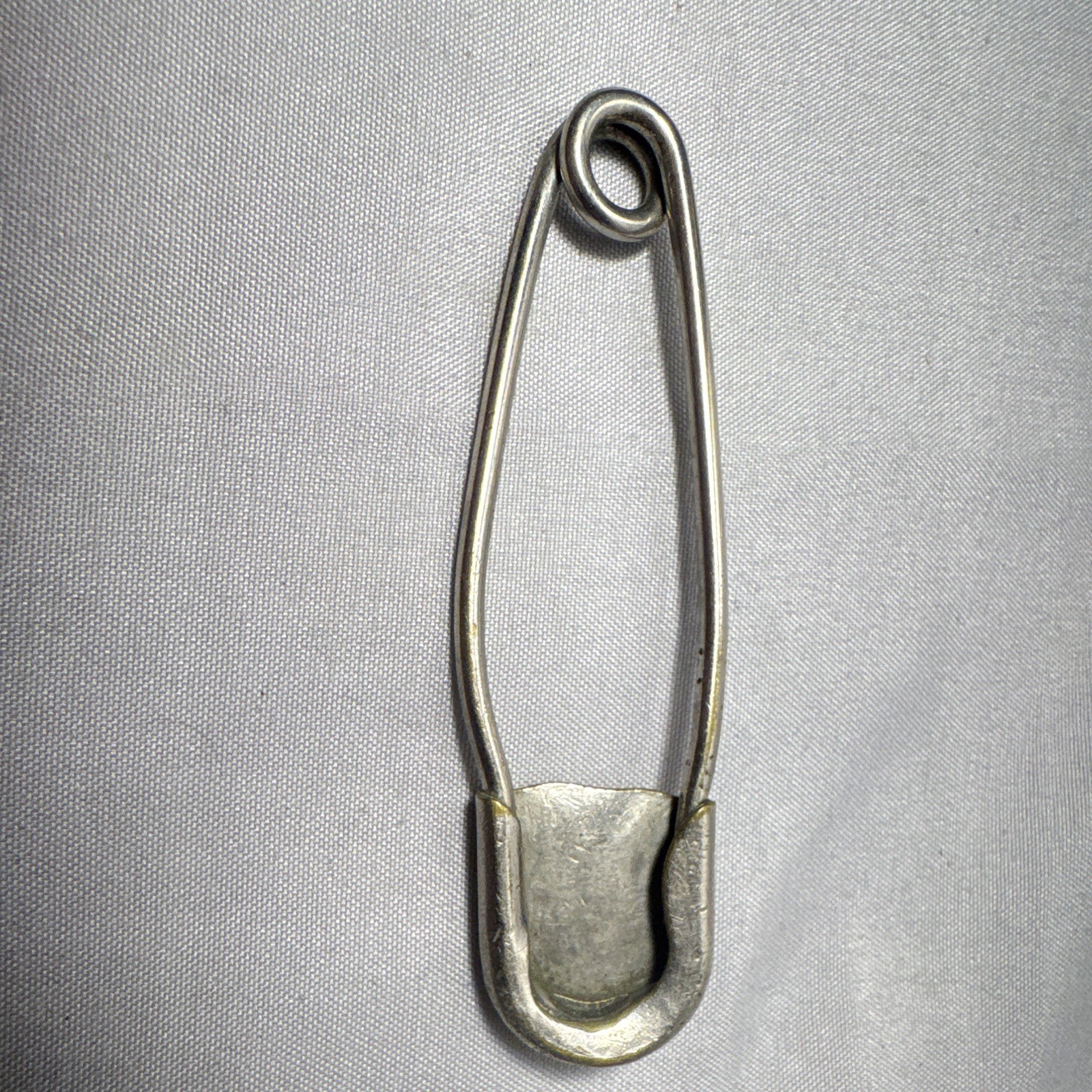 Silver Tone Safety Pin Pin w/ 2 Round Blue Stones 3.5 in Unisex Adults