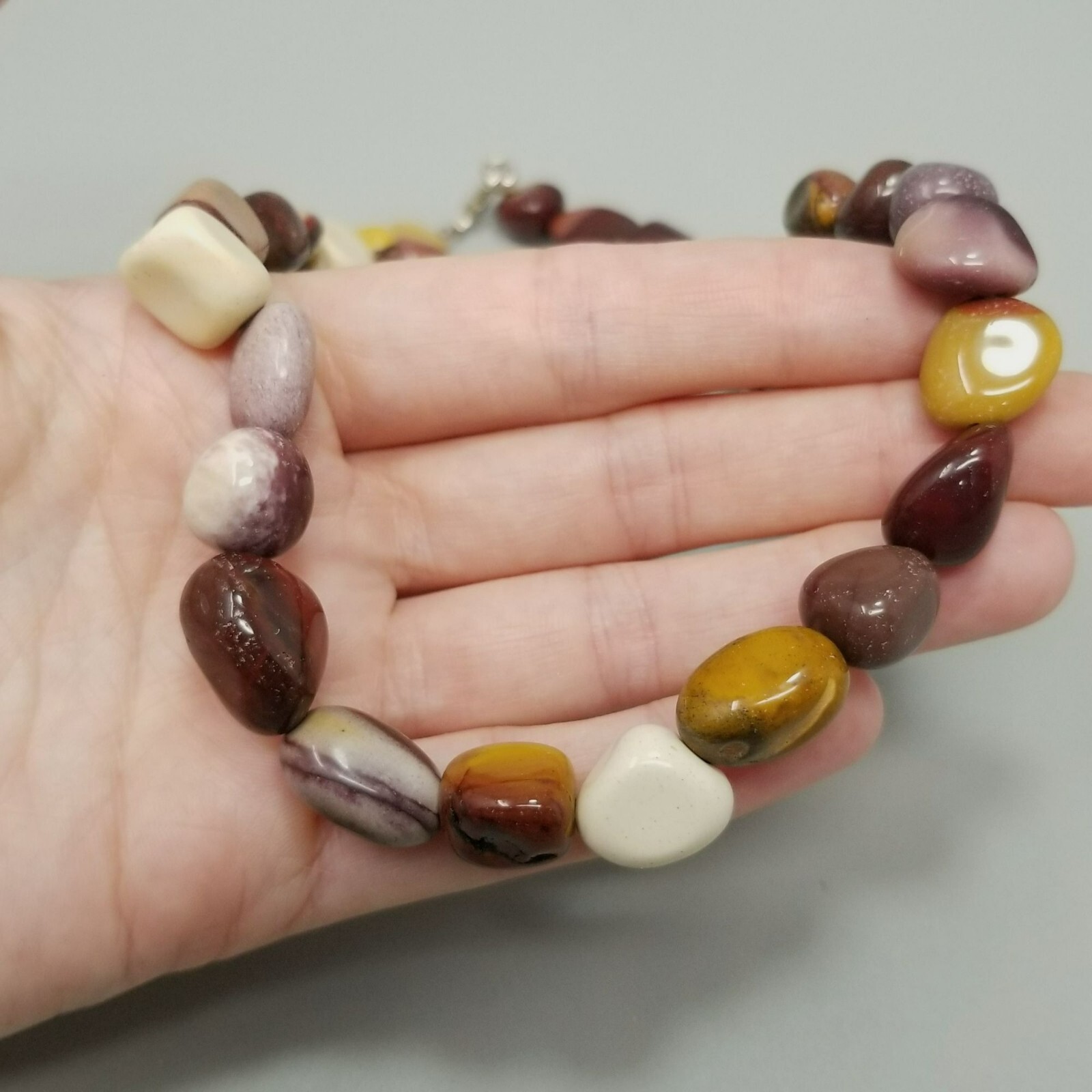 Vintage Red Yellow Stone Beaded Set 16 Inch Necklace Stretch Bracelet