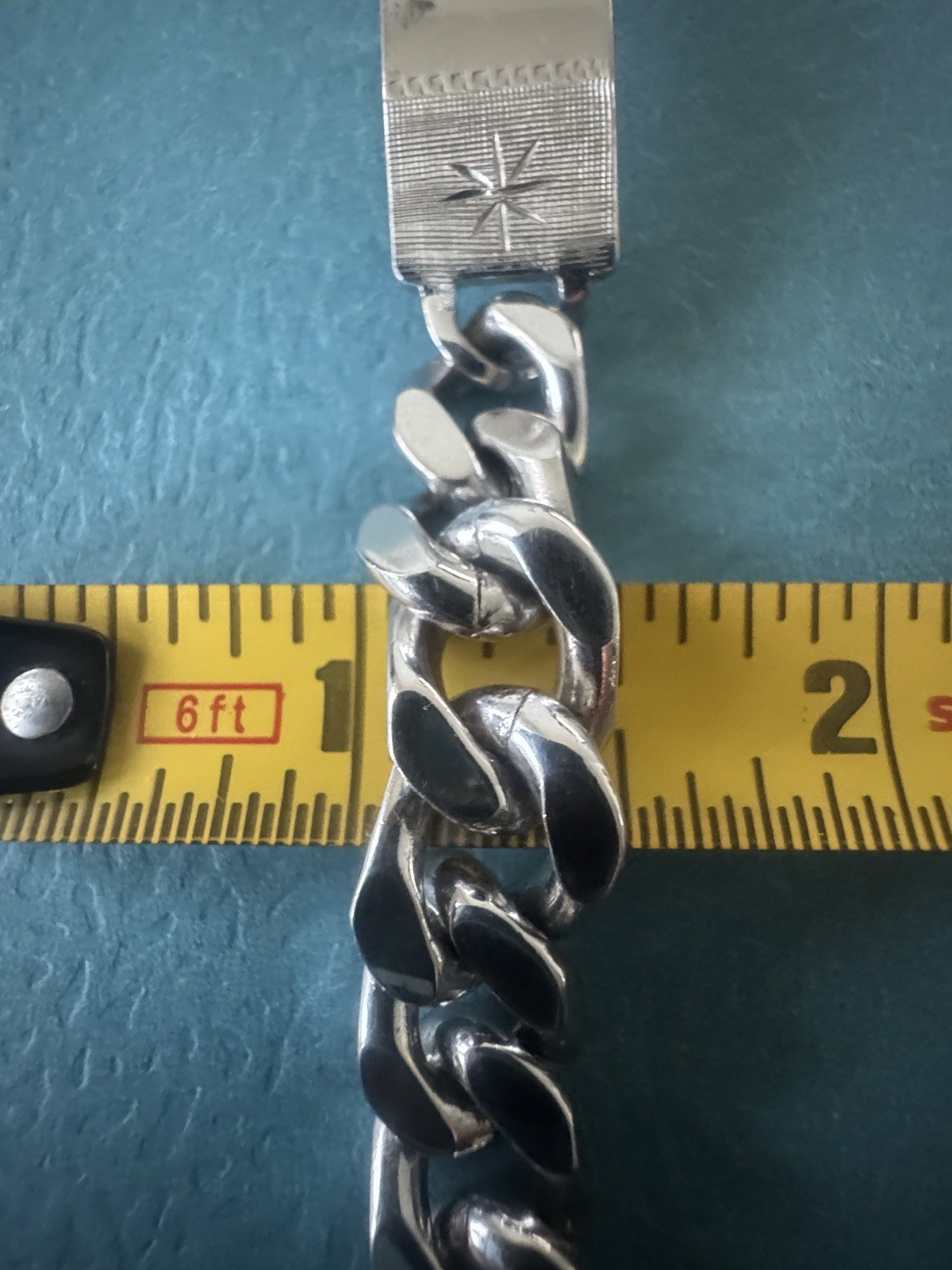 Antique Victorian 925 Sterling Silver Cuban Link Chain Nameplate Bracelet 54 gr.