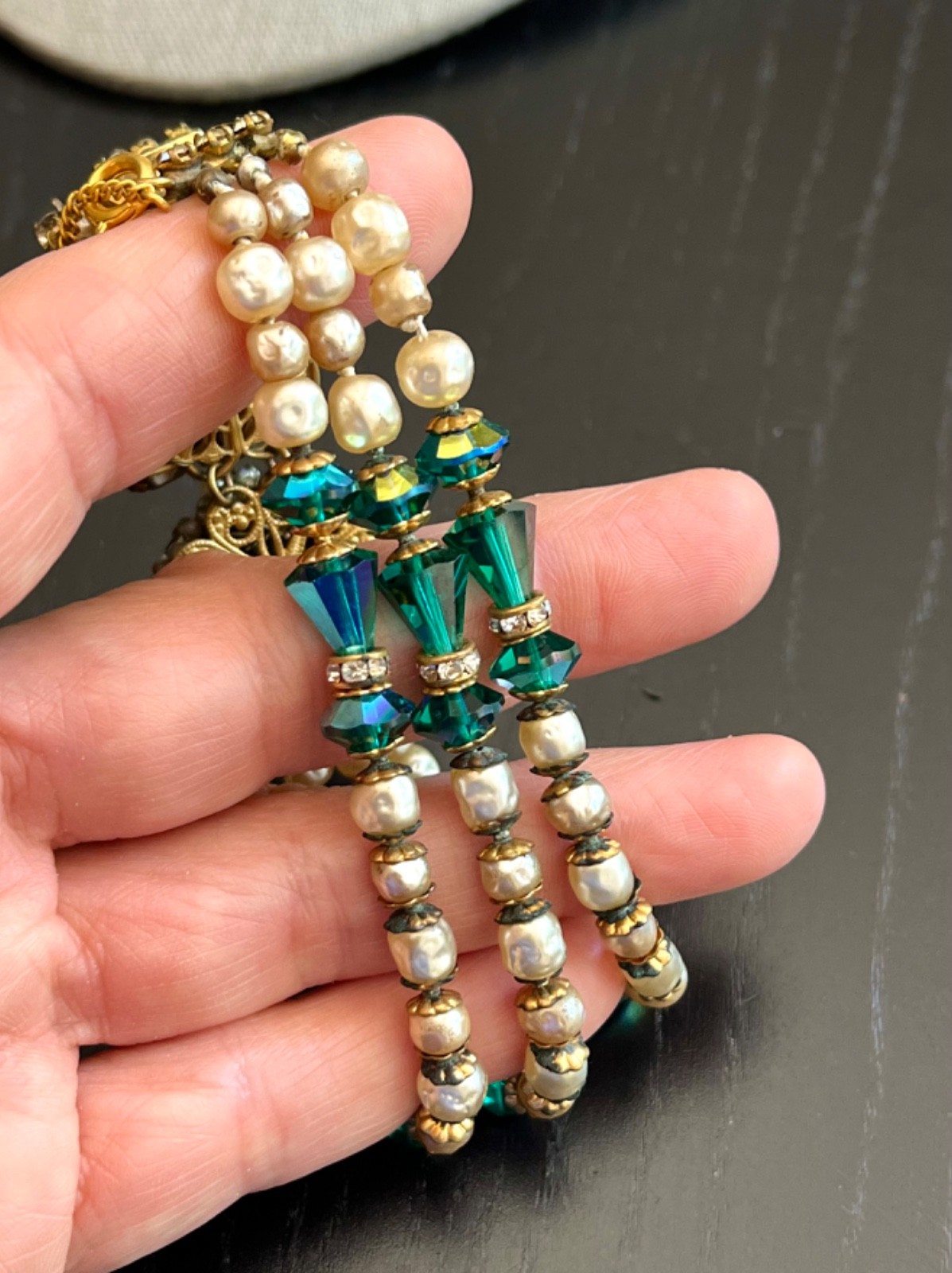 Incredible Vintage 40’s Robert Bracelet Brooch Earrings Pearls Glass Beads etc