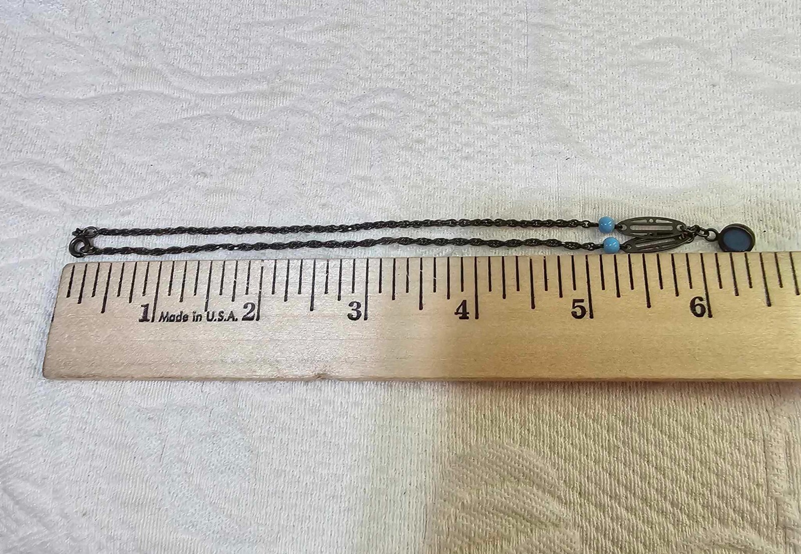 VTg Sterling Silver Choker Necklace w Blue turquoise 12in” tested- S24- READ