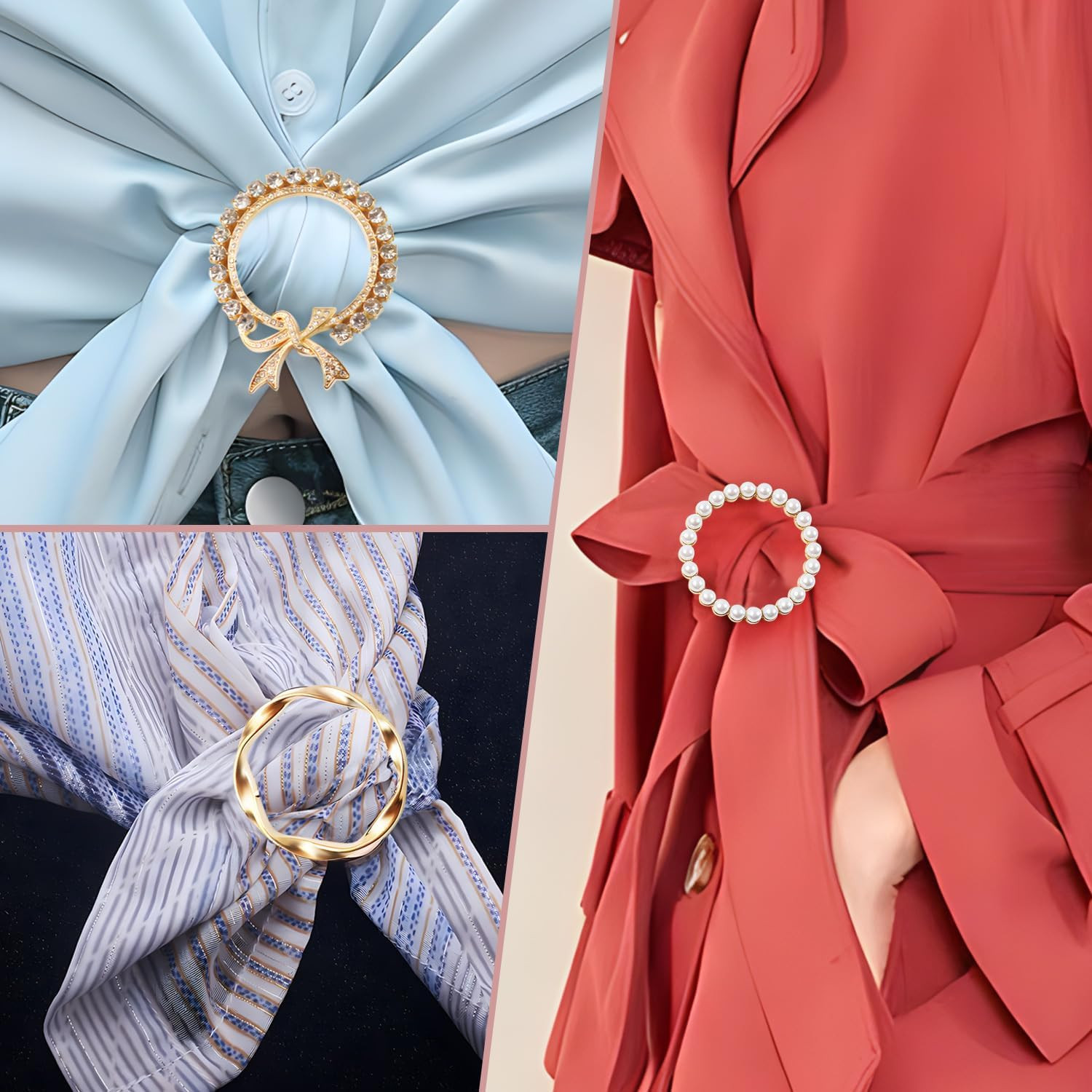 10 Pack Scarf Ring Clip T-Shirt Tie Clips for Women, Scarf Ring Clothes Corner K