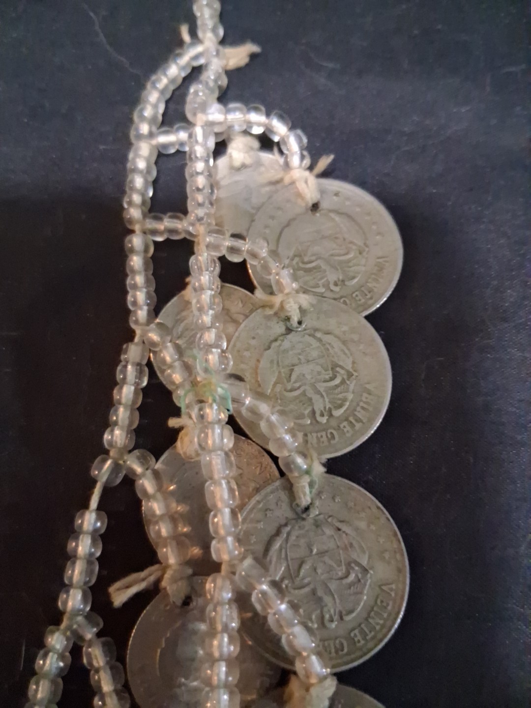 Coins From Around The World Necklace 1930s-60s Clear Beads String Custom Made