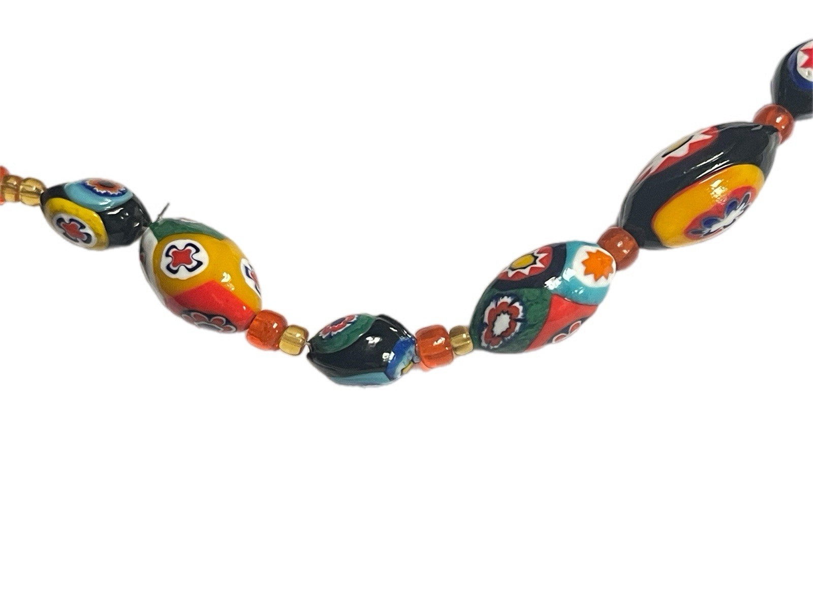 Vintage Venetian Millefiori Glass Bead Necklace – Multicolor 10”L Avantgarde