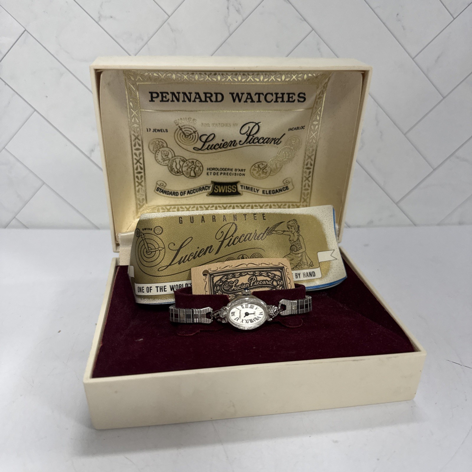 Lucien Piccard Pennard Genuine Diamond Watch Crown Sapphire Wind-up With Box