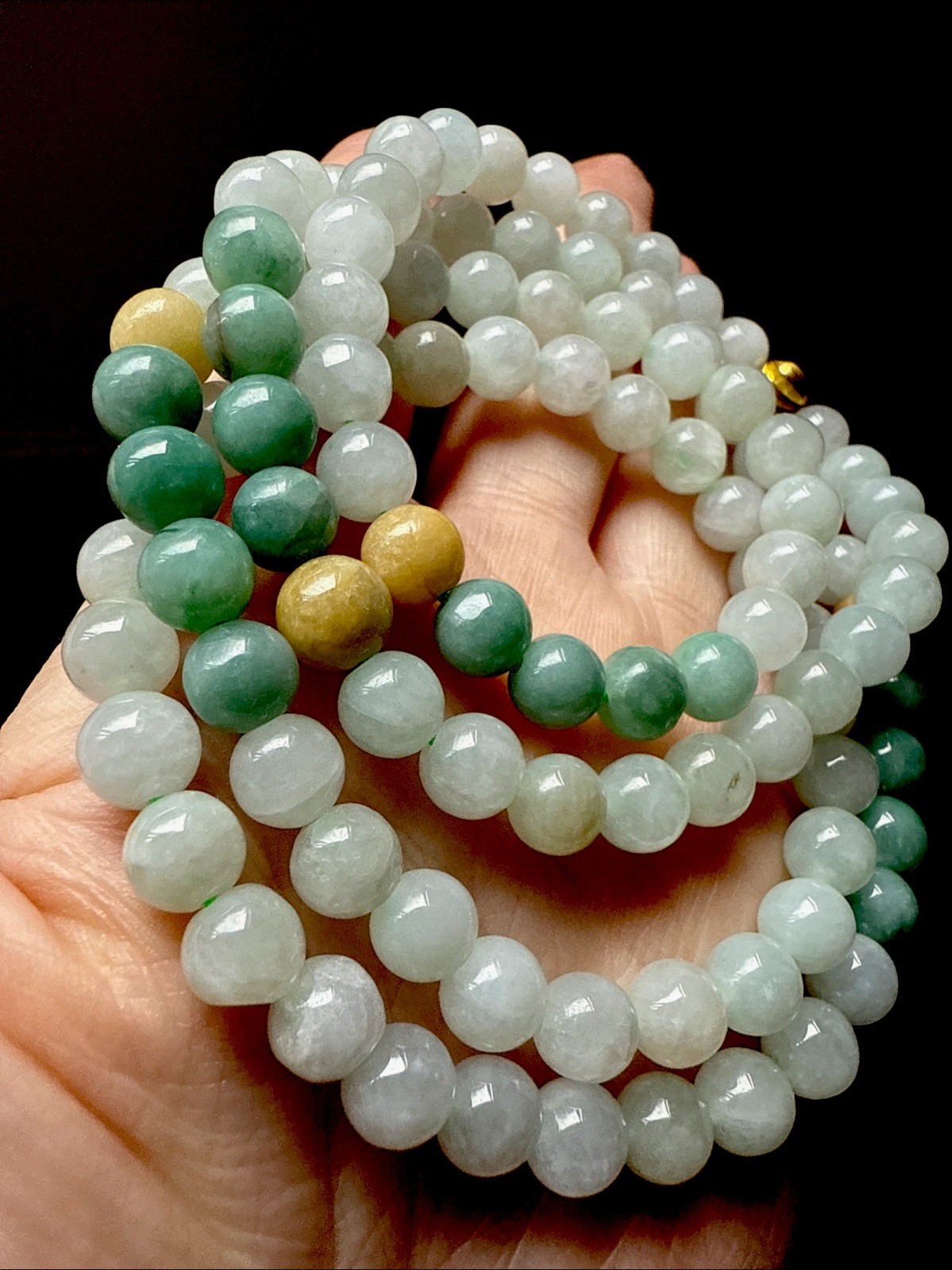Grade A Untreated Burma Jadeite 純天然翡翠A貨老坑緬甸有種有色三彩長珠串項鍊 Certified