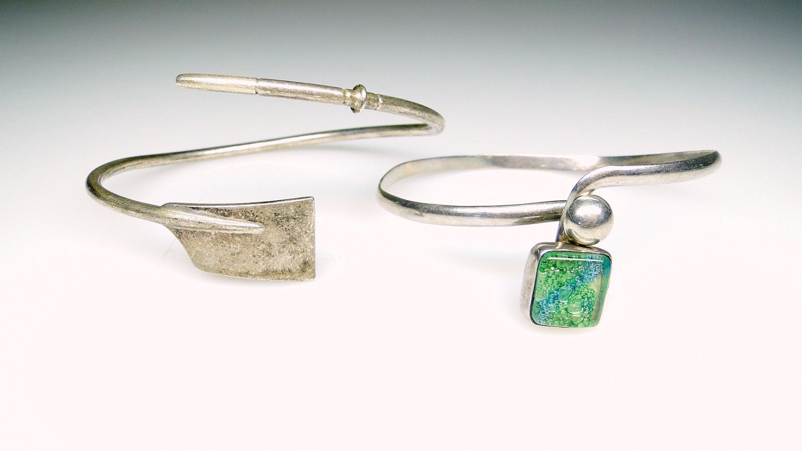 2 Sterling Bracelets One is a Wrap Style Other w/Greenish Stone