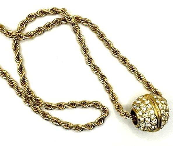 Vintage Rope Chain Necklace With Rhinestone Crystal Ball Pendant