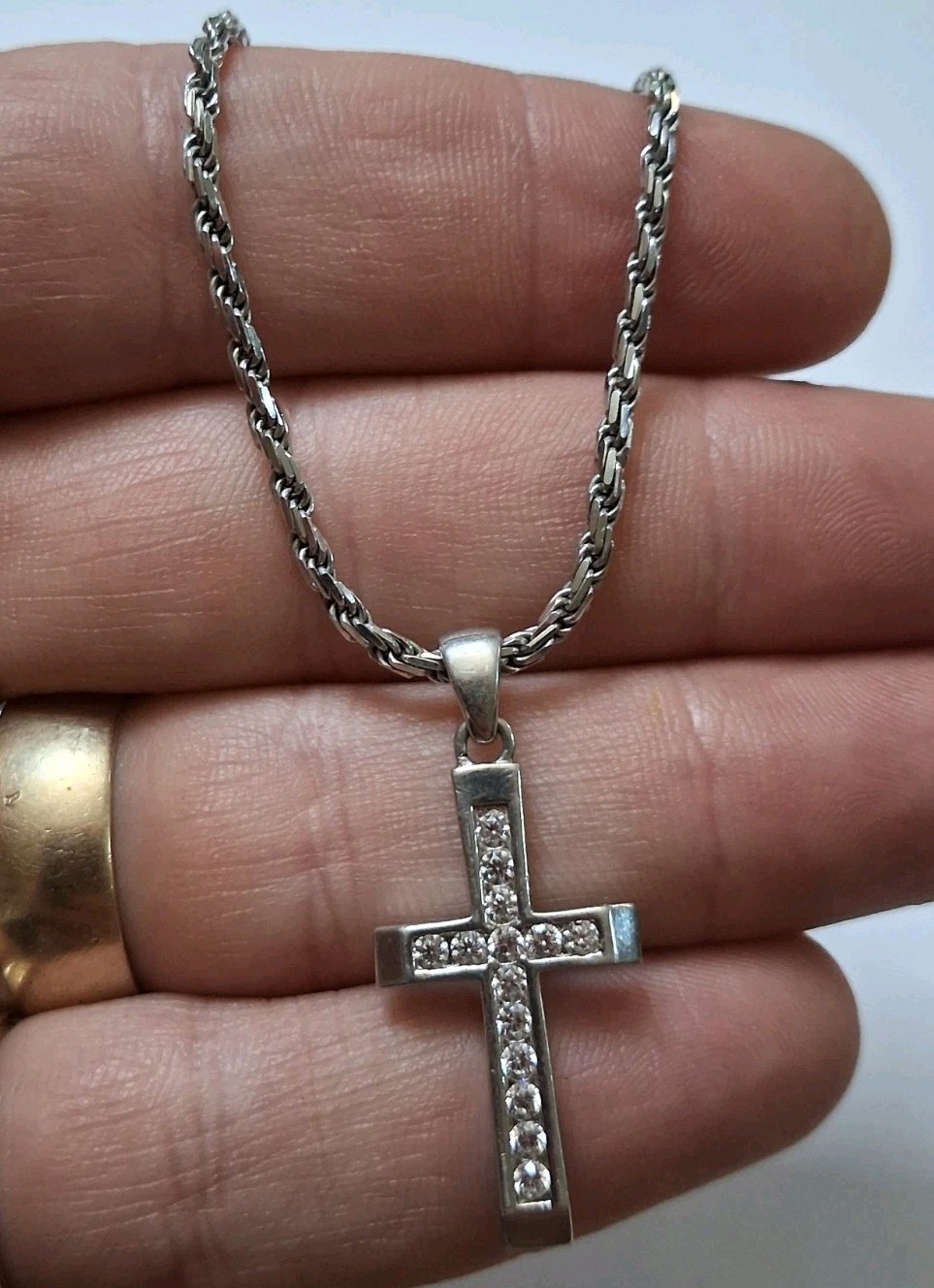 Vintage 20in Sterling Cz Cross Rope Necklace 925 Italy Silver Tested