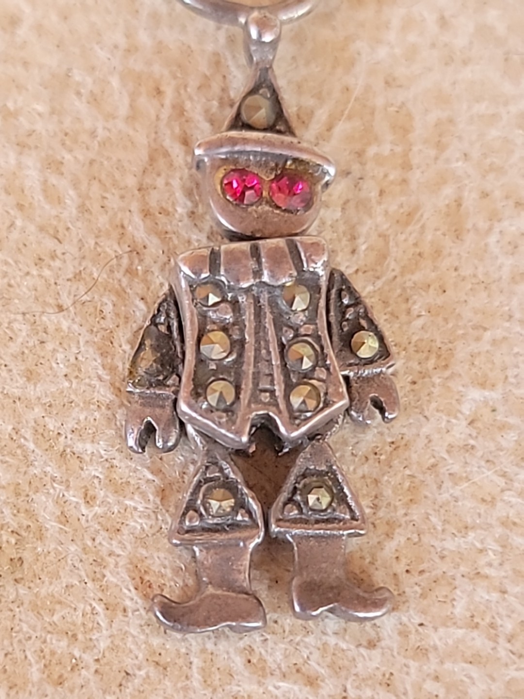 Vintage 925 Sterling Silver Articulating Clown w/Stones Charm Pendant Excellent
