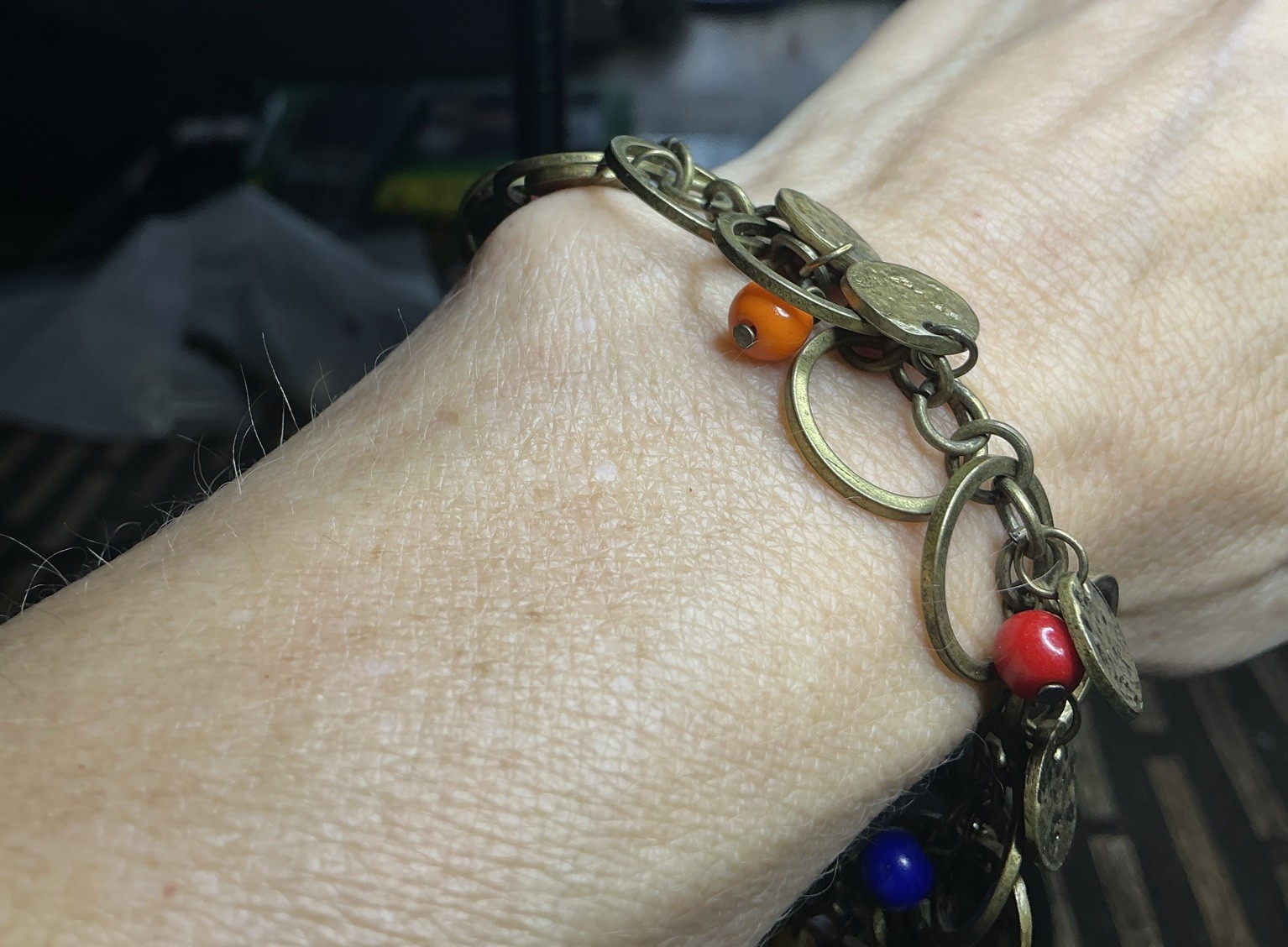 AEO Boho Antique Bronze Coin Charm Bracelet Bead Toggle Clasp