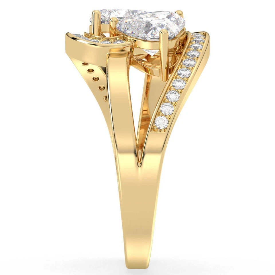 Heart & Round Cut 1.80TCW White Moissanite Wedding Ring Pure 10K Yellow Gold FN