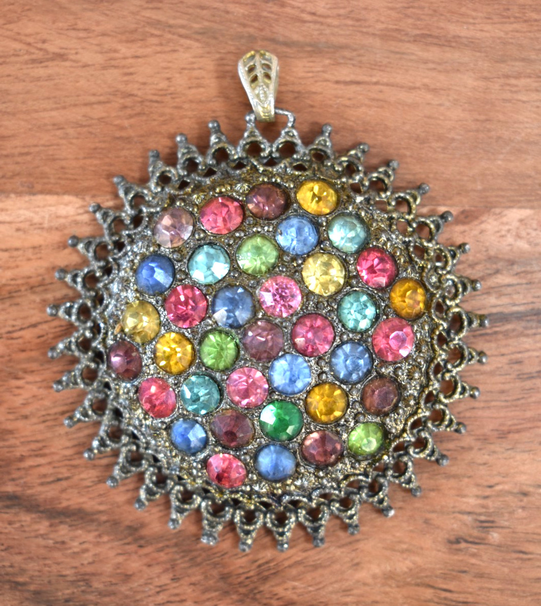 Vintage Little Nemo Art Deco Multicolor Rhinestone Pendant, pot metal