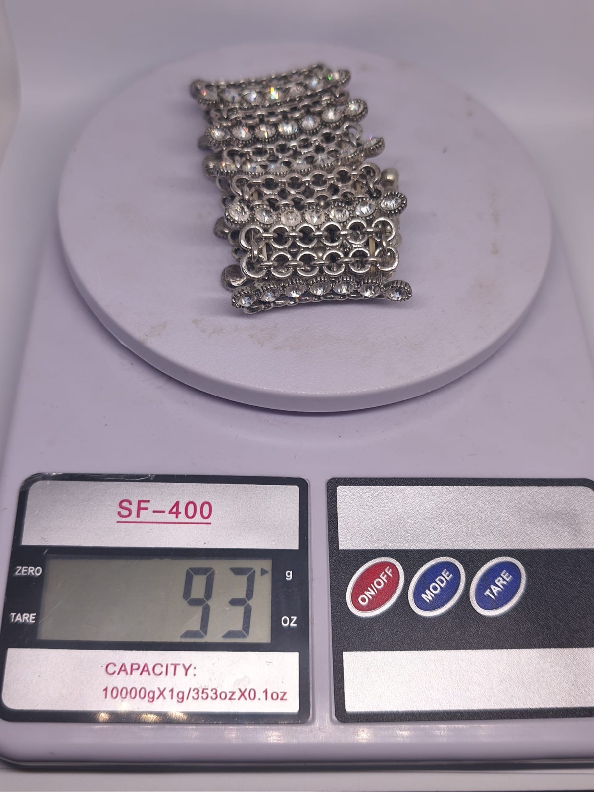 Vintage Wide Silver Tone Rhinestone Chain Link Cuff Bracelet Statement Jewelry