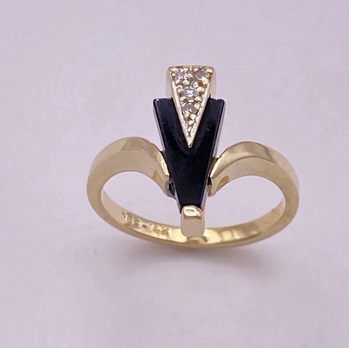 Art Deco Inspired Vintage Ring 14K Gold Onyx and Diamond
