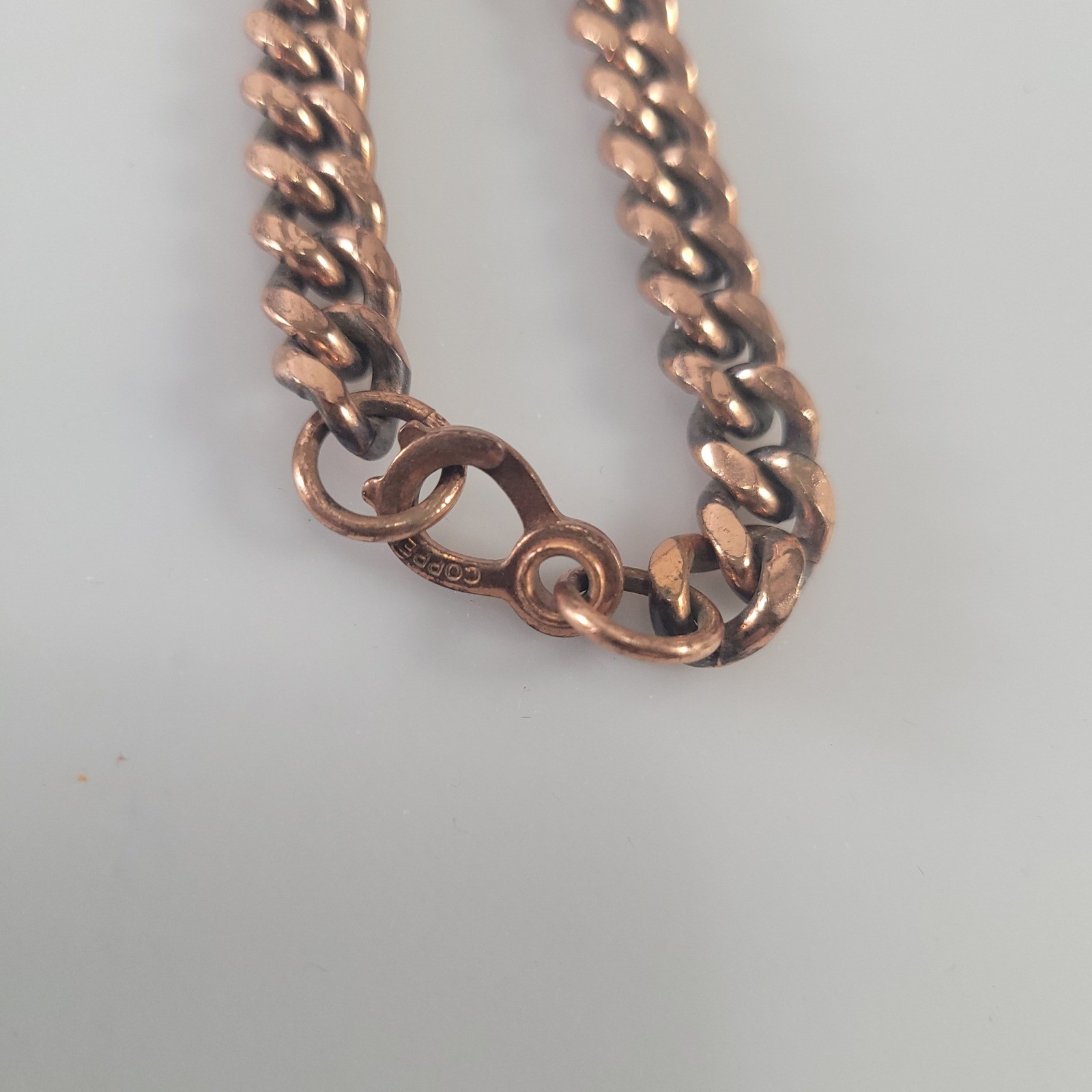Vintage Solid Copper Curb Link Bracelet 8.5 Inch Unisex Chunky Cuban Chain Boho