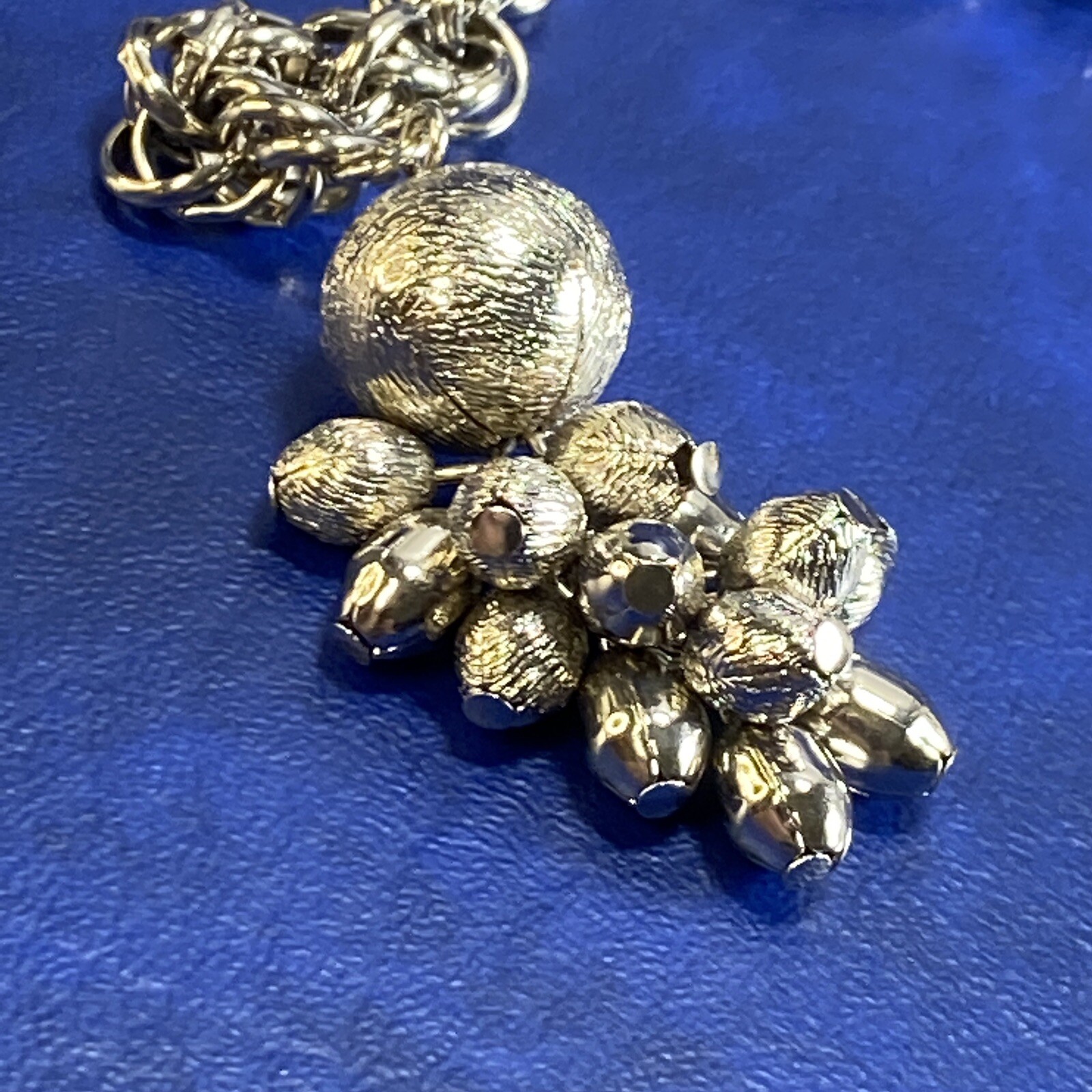 Vtg Silver Tone Metal Rope Bolo Slide Ball Tassel Bold Lariat Statement Necklace