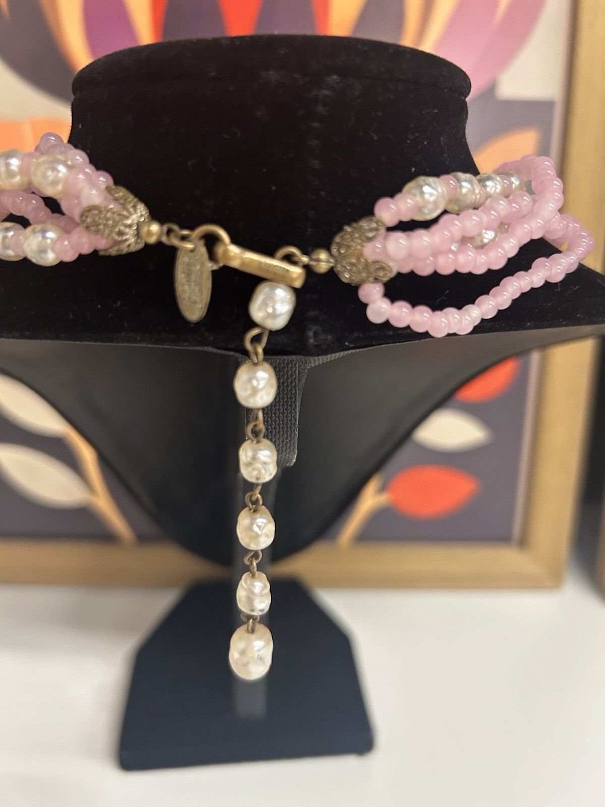 Miriam Haskell Pink Glass Bead And Faux Pearl Necklace/choker