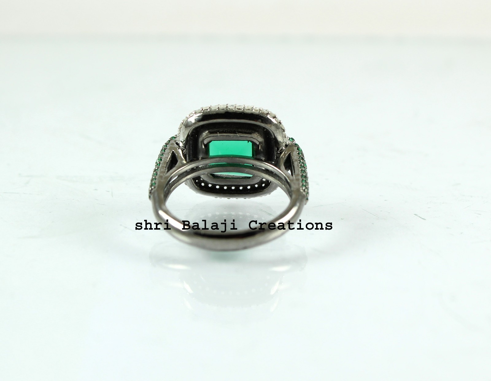 Natural Rosecut Diamond Green Quartz 925 Sterling Silver Ring Jewelry