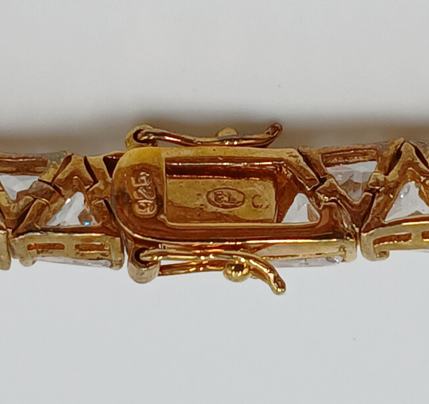 VTG 925 GL Trillion Cut Tennis Bracelet 7in Sterling Silver Vermeil 25gtw CZ