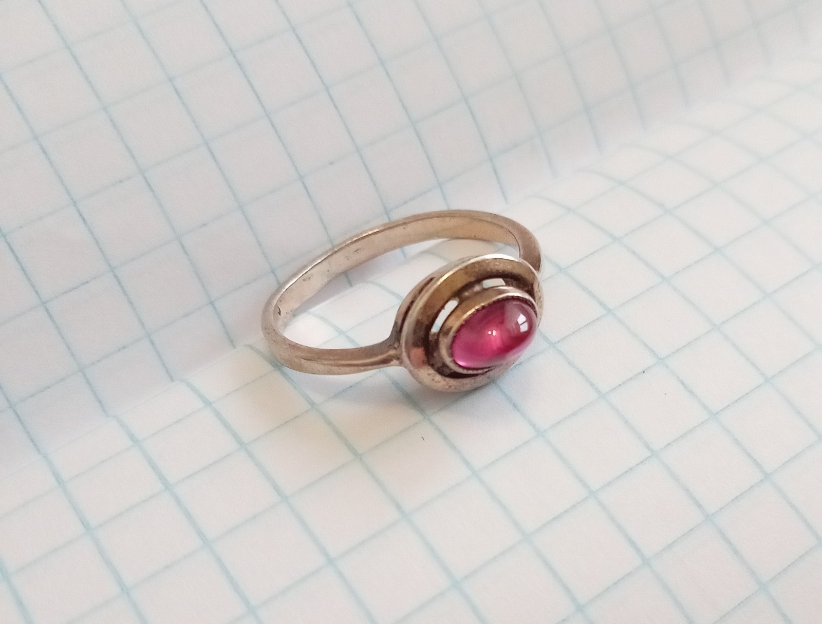 Vintage Ring Pink Cabochon Silver 925 test star USSR time Women Jewelry siz 6.75