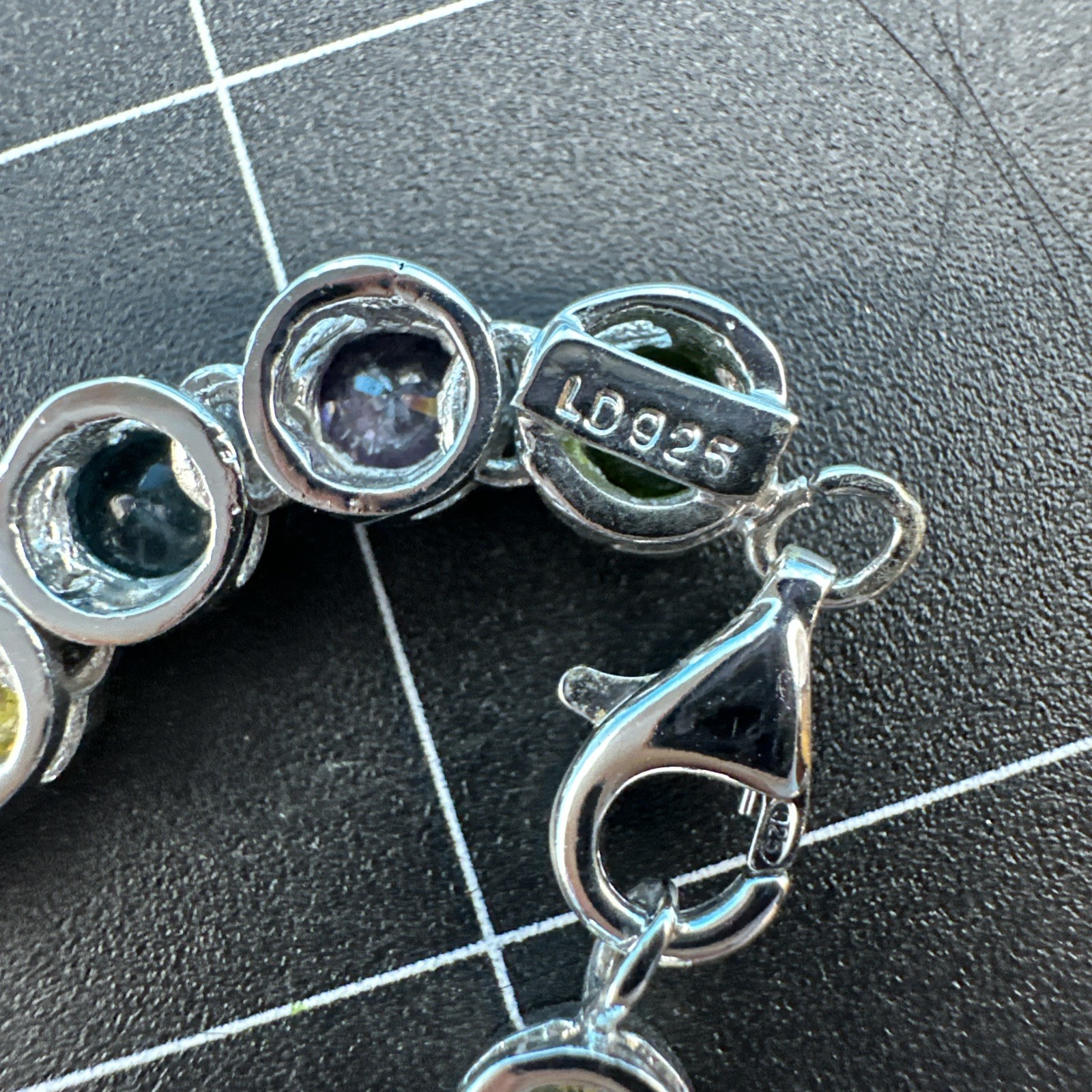 Vintage Suzanne Somers MultiColor Bezel 925 Silver Bracelet 7.5in/Necklace 18in