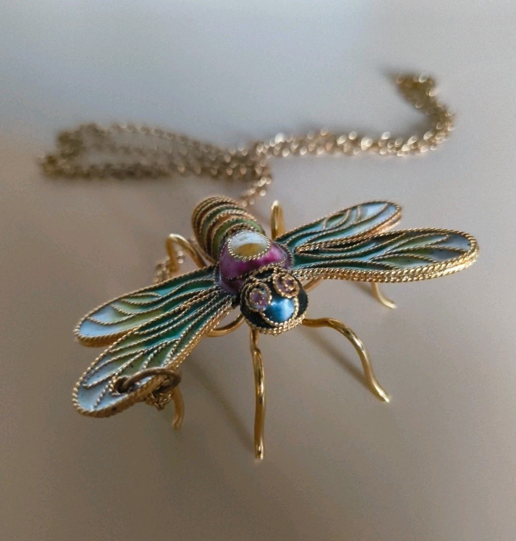 Cloisonné Enamel Dragonfly Ornament Or Pendant NYCO 24″ Chain #0112