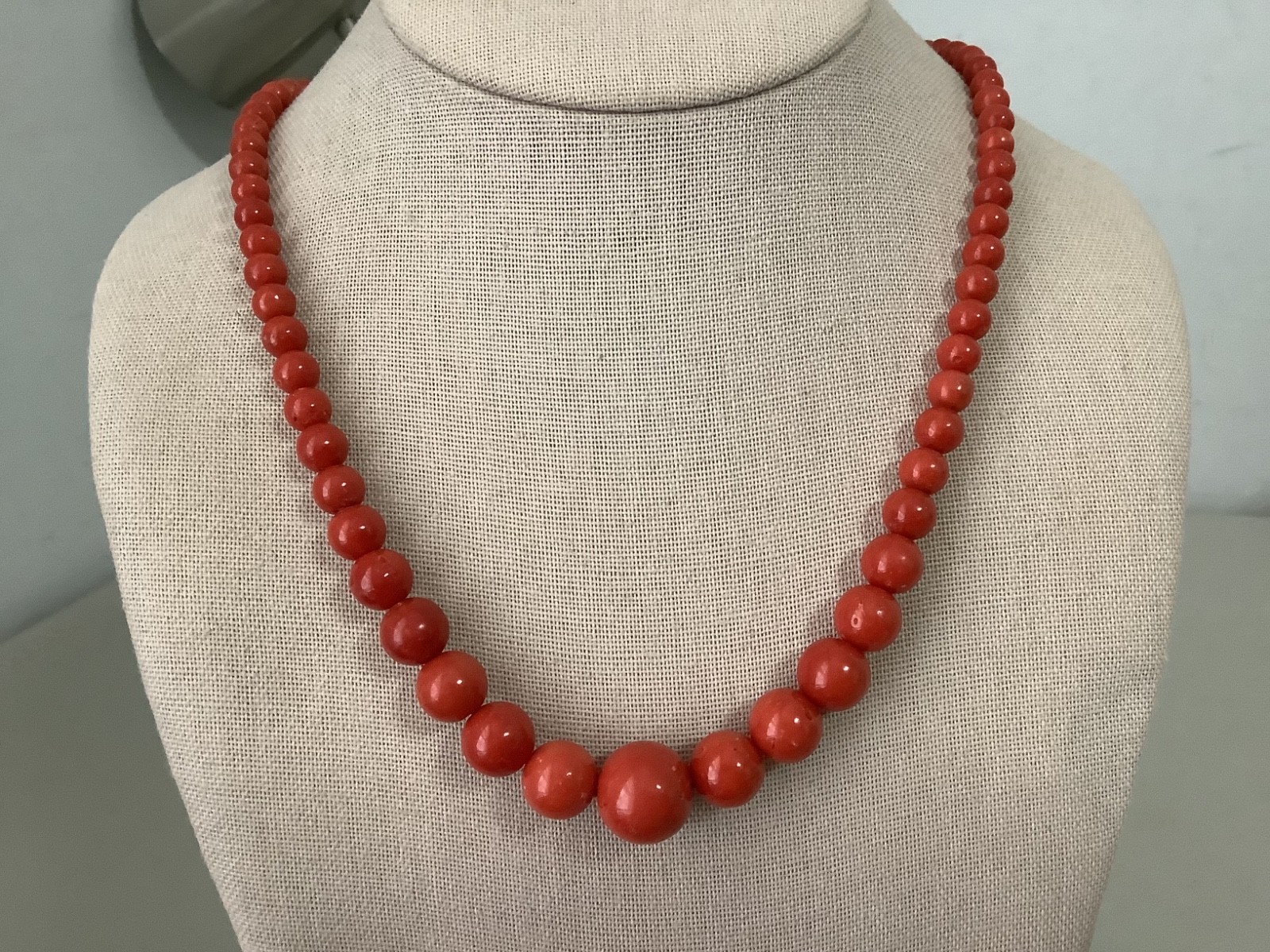 Antique genuine red coral graduated bead necklace 21 in 43.84g