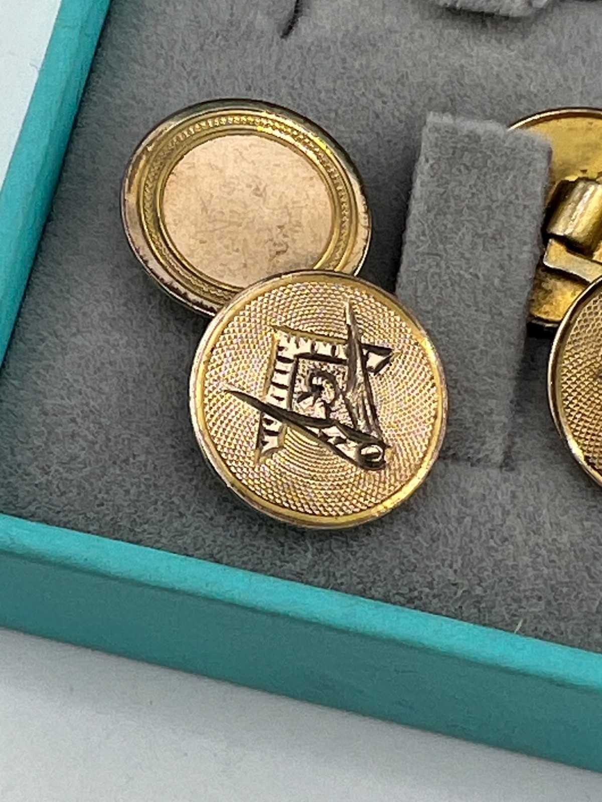 Vintage Masonic cufflinks Compass & Square gold filled & brass some wear