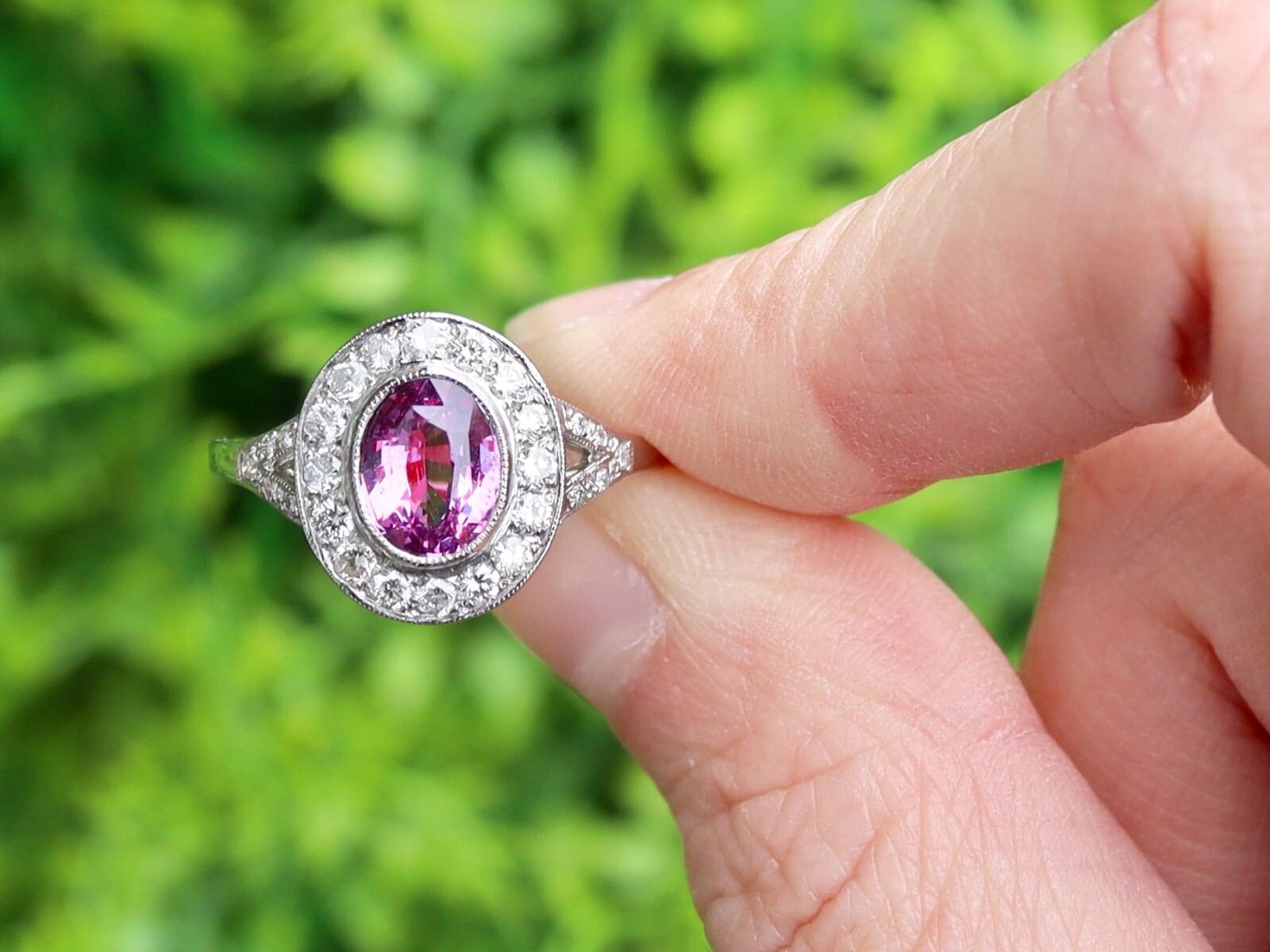 Vintage 1.88Ct Pink Sapphire Diamond and Platinum Dress Ring