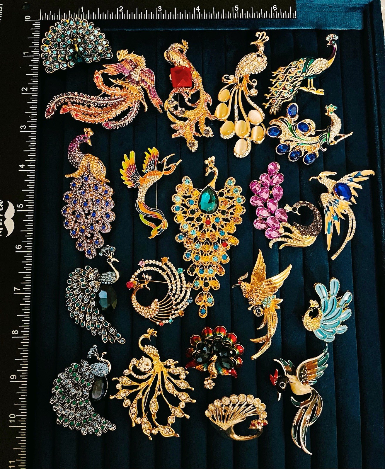 Lot of 20 Peacock Phoenix Bird Brooches Mixed Crystal Enamel Animal Pins