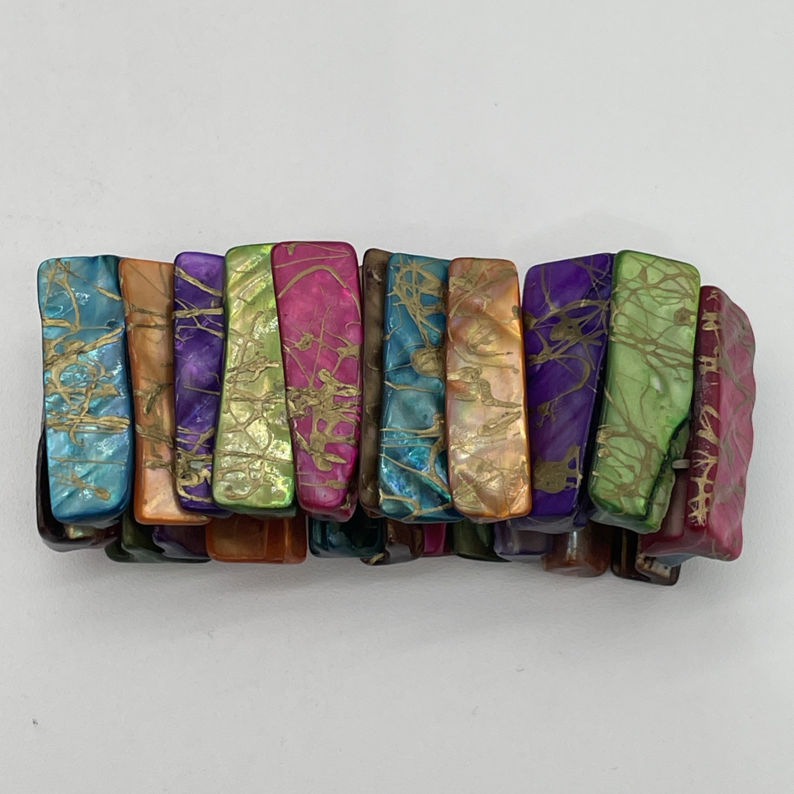 Vintage Stretch Bangle Bracelet Iridescent Multicolor With Gold Accents