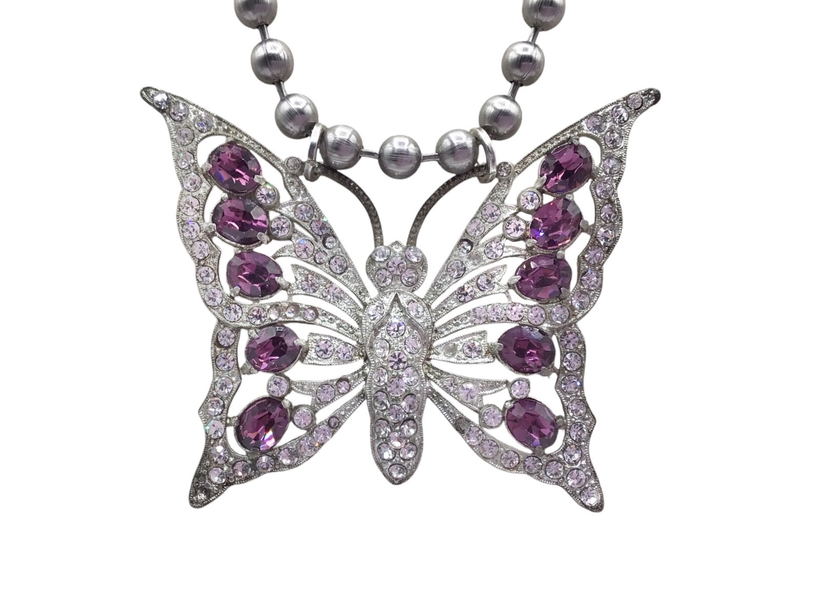 Vintage Art Deco Butterfly Pendant Necklace, Statement Assemblage 28″ Read