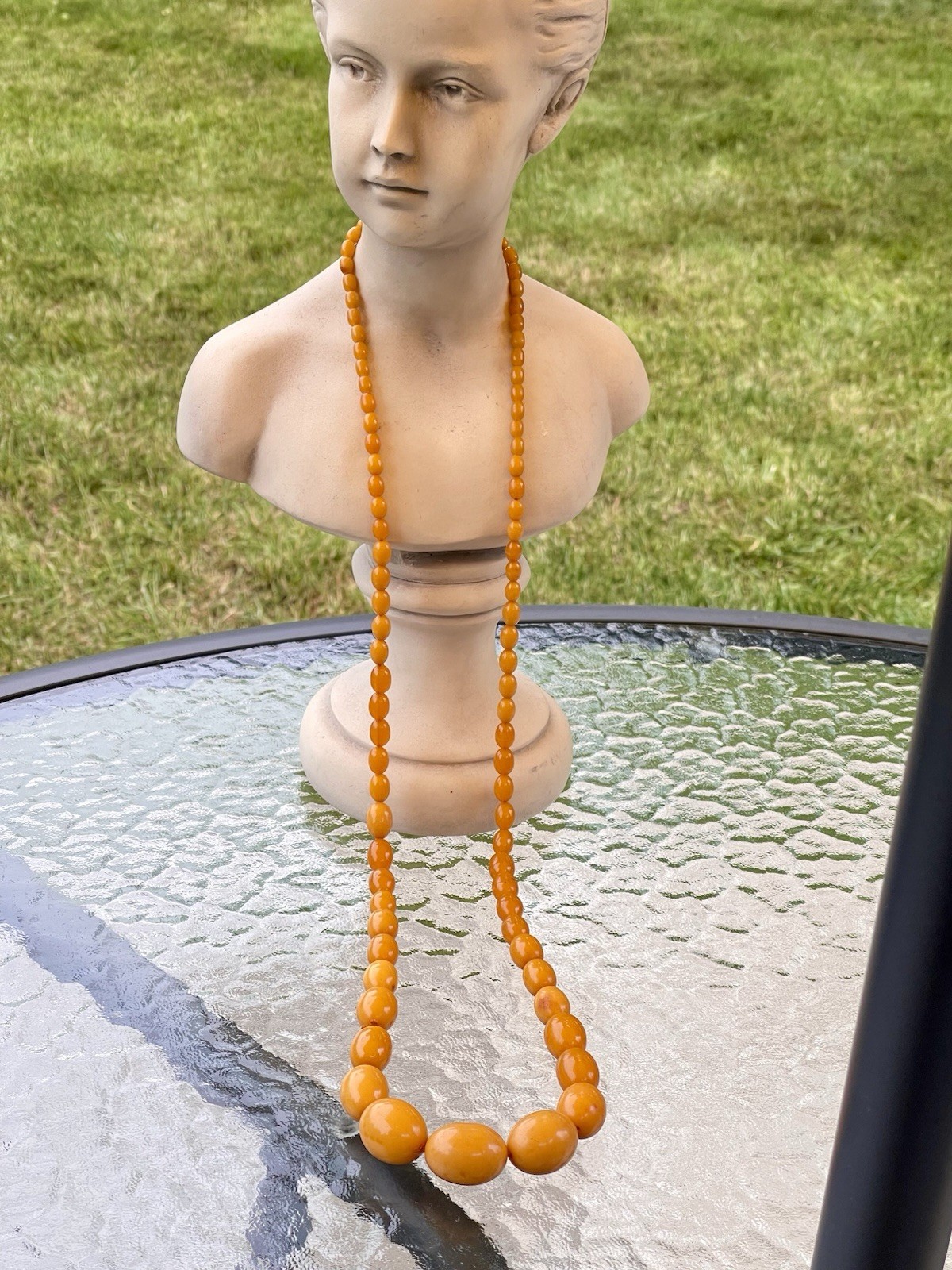 Vintage Estate Butterscotch Egg Yolk Bakelite Beaded Necklace 38”