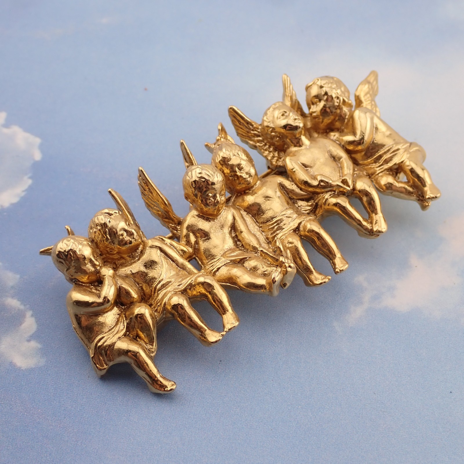 Vintage Edgar Berebi All In A Row Angel Child Gold Tone Pin Brooch