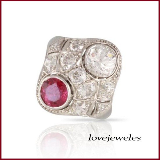 Art Deco Vintage 2.50CT Round Cut Lab-Created 2-Stone Ring 14K White Gold Over